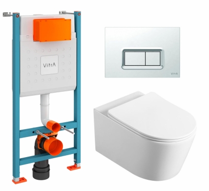 Комплект 3 в 1 инсталляция VitrA V-Fix Core + Унитаз Vincea Cute VT1-24  + кнопка хром