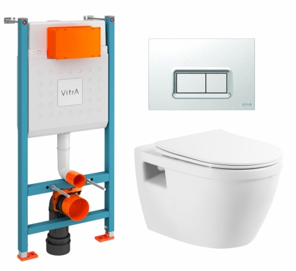 Комплект 3 в 1 инсталляция VitrA V-Fix Core + Унитаз подвесной BelBagno Loto BB070CHR/SC + кнопка хром