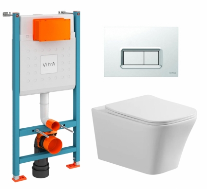 Комплект 3 в 1 инсталляция VitrA V-Fix Core + Унитаз подвесной Vincea Cool VT1-210 + кнопка хром