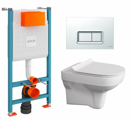 Комплект 3 в 1 инсталляция VitrA V-Fix Core + Унитаз подвесной Cersanit City clean on DPL EO SLIM + кнопка хром
