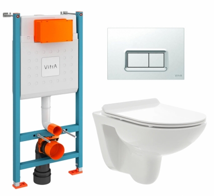 Комплект 3 в 1 инсталляция VitrA V-Fix Core + Унитаз подвесной AQUAme AQM2008 + кнопка хром