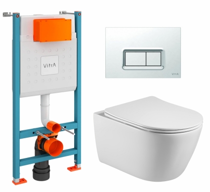 Комплект 3 в 1 инсталляция VitrA V-Fix Core + Унитаз подвесной Акватек Вега AQ1905-00 + кнопка хром