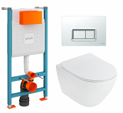 Комплект 3 в 1 инсталляция VitrA V-Fix Core +  Унитаз подвесной Cezares Stylus CZR-513-TH-R + кнопка хром