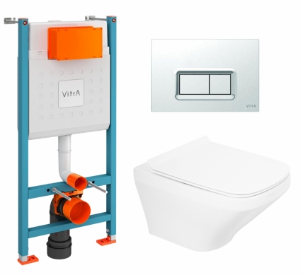 Комплект 3 в 1 инсталляция VitrA V-Fix Core + Унитаз подвесной BelBagno Sela BB3201CHR + кнопка хром