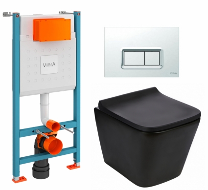 Комплект 3 в 1 инсталляция VitrA V-Fix Core + Подвесной унитаз WeltWasser Gelbach 043 MT-BL + кнопка хром