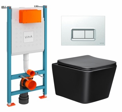 Комплект 3 в 1 инсталляция VitrA V-Fix Core + Унитаз Vincea Q-Line VT1-12MB  + кнопка хром