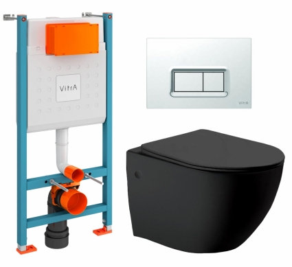 Комплект 3 в 1 инсталляция VitrA V-Fix Core + Унитаз Vincea Globo VT1-14MB  + кнопка хром