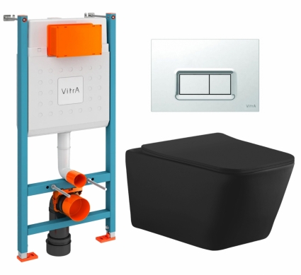 Комплект 3 в 1 инсталляция VitrA V-Fix Core + Унитаз подвесной Aquanet Tavr-W BW 287011  + кнопка хром