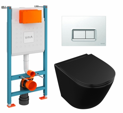 Комплект 3 в 1 инсталляция VitrA V-Fix Core + Унитаз подвесной Owl 1975 Vind Cirkel-H Matt Black OWLT190305 + кнопка хром