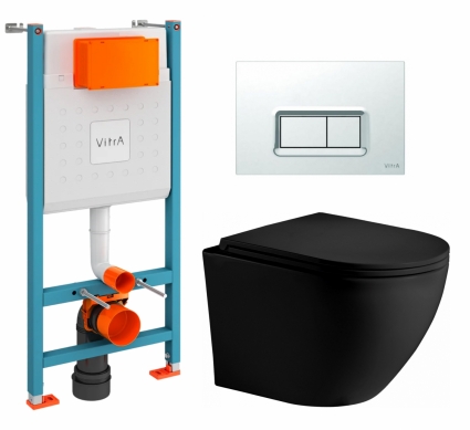 Комплект 3 в 1 инсталляция VitrA V-Fix Core + Унитаз подвесной Weltwasser WW Merzbach 043 MT-BL + кнопка хром