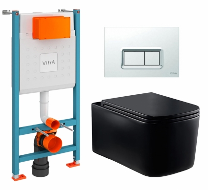 Комплект 3 в 1 инсталляция VitrA V-Fix Core + Унитаз Vincea Ultra Rimless VT1-32MB + кнопка хром