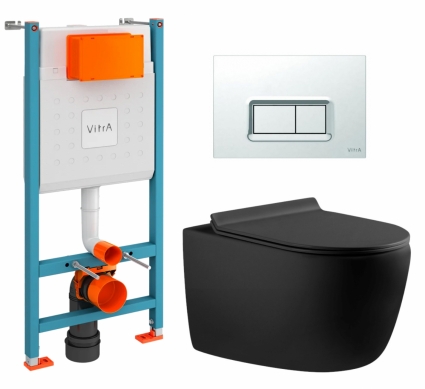 Комплект 3 в 1 инсталляция VitrA V-Fix Core +  Унитаз подвесной Aquanet Cetus-BW 287008 + кнопка хром
