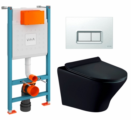 Комплект 3 в 1 инсталляция VitrA V-Fix Core + Унитаз подвесной Esbano Aster ESUPASTEBM  + кнопка хром