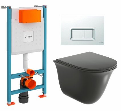 Комплект 3 в 1 инсталляция VitrA V-Fix Core + Унитаз подвесной Grossman GR-4412BMS + кнопка хром