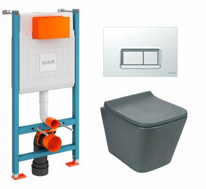 Комплект 3 в 1 инсталляция VitrA V-Fix Core + Унитаз подвесной Weltwasser WW SK Gelbach 041 MT-GR + кнопка хром