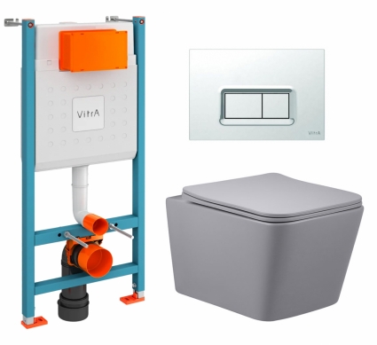 Комплект 3 в 1 инсталляция VitrA V-Fix Core + Унитаз подвесной Vincea Q-Line VT1-12MG + кнопка хром