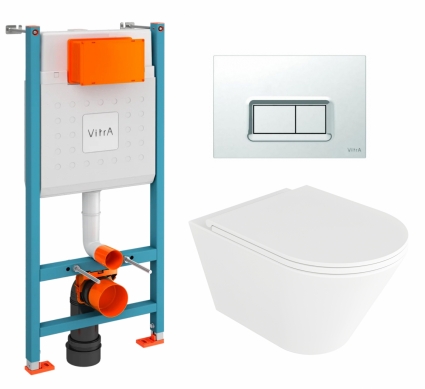 Комплект 3 в 1 инсталляция VitrA V-Fix Core + Унитаз подвесной Enio Cento EN4280110 + кнопка хром