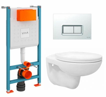 Комплект 3 в 1 инсталляция VitrA V-Fix Core + Унитаз подвесной Enio Ekos EN0170571 + кнопка хром