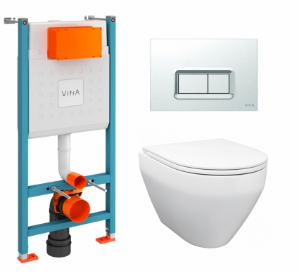 Комплект 3 в 1 инсталляция VitrA V-Fix Core + Унитаз подвесной Enio Cono EN2870522 + кнопка хром