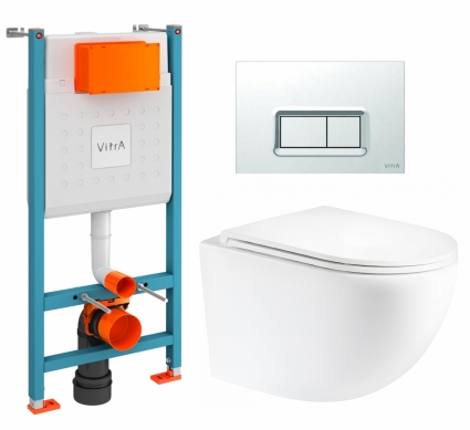 Комплект 3 в 1 инсталляция VitrA V-Fix Core + Унитаз подвесной Enio Unico Tornado EN2105073 + кнопка хром