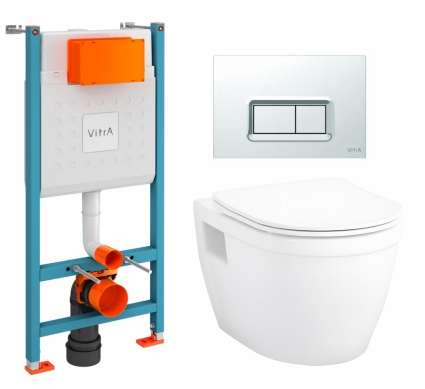 Комплект 3 в 1 инсталляция VitrA V-Fix Core + Унитаз подвесной Enio Bolo EN8350034 + кнопка хром
