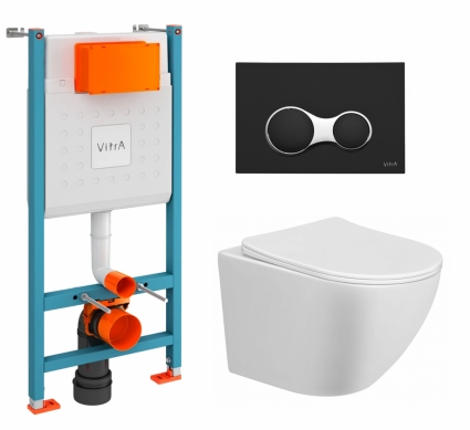 Комплект 3 в 1 инсталляция VitrA V-Fix Core + Унитаз подвесной Taliente Amato AM25010 + кнопка черная матовая