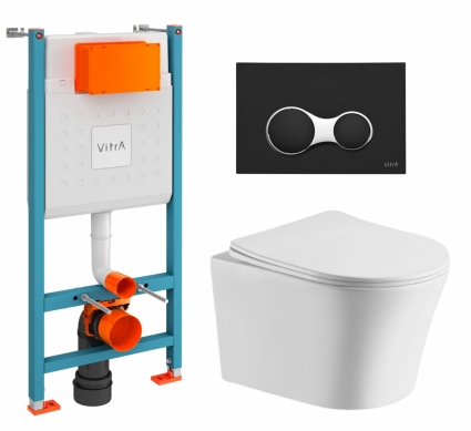 Комплект 3 в 1 инсталляция VitrA V-Fix Core + Подвесной унитаз CeruttiSpa Adige Aria CT7837 + кнопка черная матовая