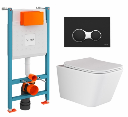 Комплект 3 в 1 инсталляция VitrA V-Fix Core + Унитаз подвесной Ceramica Nova Metric Rimless CN3007 + кнопка черная матовая