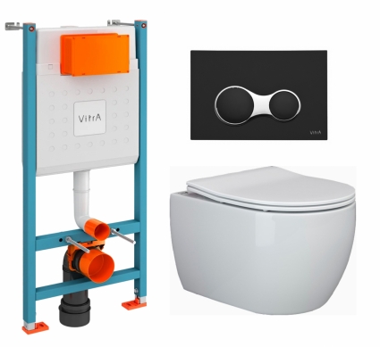 Комплект 3 в 1 инсталляция VitrA V-Fix Core +  Унитаз подвесной Ceramica Nova Play CN3001+ кнопка черная матовая