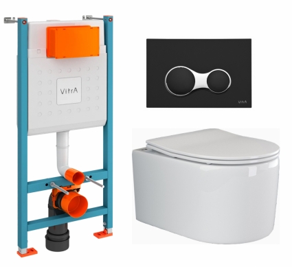 Комплект 3 в 1 инсталляция VitrA V-Fix Core + Унитаз подвесной Ceramica Nova Moments CN3003 + кнопка черная матовая