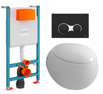 Комплект 3 в 1 инсталляция VitrA V-Fix Core + Унитаз подвесной Grossman GR-4442 + кнопка черная матовая