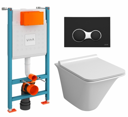 Комплект 3 в 1 инсталляция VitrA V-Fix Core + Унитаз подвесной Grossman GR-4413S + кнопка черная матовая