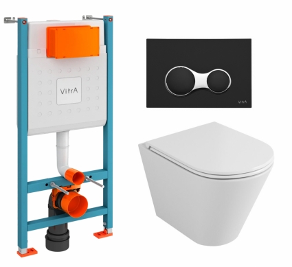 Комплект 3 в 1 инсталляция VitrA V-Fix Core + Унитаз подвесной Owl 1975 Ruta-H OWLT190304 + кнопка черная матовая