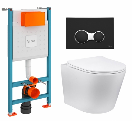 Комплект 3 в 1 инсталляция VitrA V-Fix Core + Унитаз Vincea Piatti VT1-11 + кнопка черная матовая
