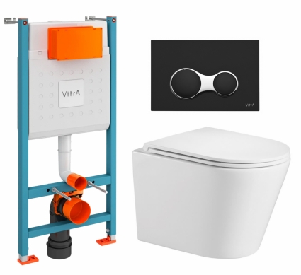 Комплект 3 в 1 инсталляция VitrA V-Fix Core + Подвесной унитаз WeltWasser Salzbach 043 GL-WT + кнопка черная матовая