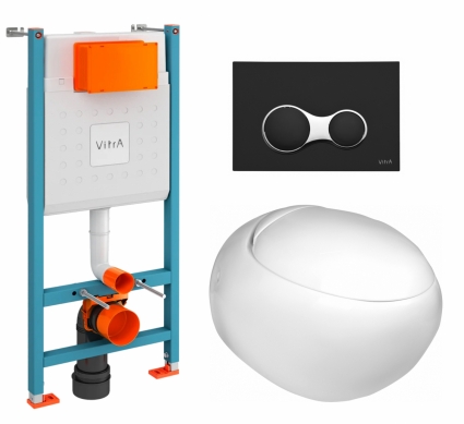 Комплект 3 в 1 инсталляция VitrA V-Fix Core + Подвесной унитаз WeltWasser Jeckenbach  + кнопка черная матовая
