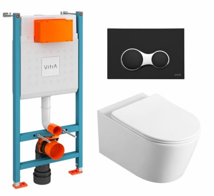 Комплект 3 в 1 инсталляция VitrA V-Fix Core + Унитаз Vincea Cute VT1-24 + кнопка черная матовая