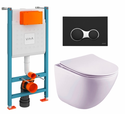Комплект 3 в 1 инсталляция VitrA V-Fix Core +  Унитаз подвесной Esbano Lotus ESUPLOTUW + кнопка черная матовая