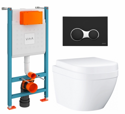 Комплект 3 в 1 инсталляция VitrA V-Fix Core + Унитаз подвесной Grohe Euro Ceramic 39206000 + кнопка черная матовая