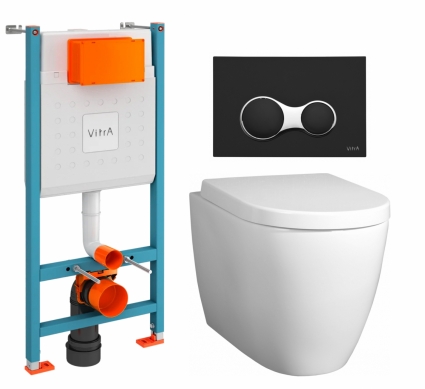 Комплект 3 в 1 инсталляция VitrA V-Fix Core + Унитаз подвесной BelBagno Marino + кнопка черная матовая