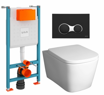 Комплект 3 в 1 инсталляция VitrA V-Fix Core + Унитаз подвесной BelBagno Albano BB120CHR + кнопка черная матовая