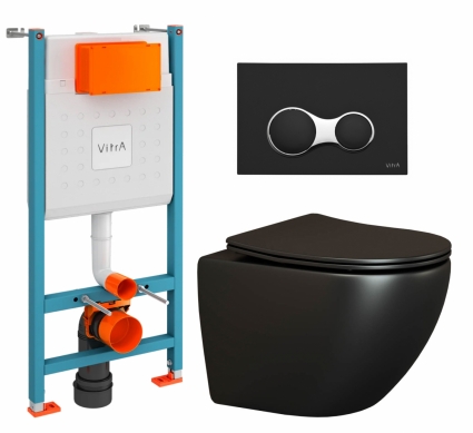 Комплект 3 в 1 инсталляция VitrA V-Fix Core + Унитаз подвесной Ceramica Nova Metropol CN4002MB + кнопка черная матовая