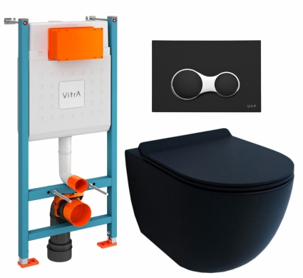 Комплект 3 в 1 инсталляция VitrA V-Fix Core + Унитаз подвесной Esbano Garcia + кнопка черная матовая