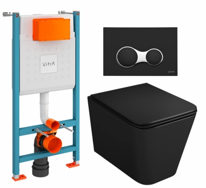 Комплект 3 в 1 инсталляция VitrA V-Fix Core +  Унитаз подвесной Owl 1975 Ruta-H OWLT190404 + кнопка черная матовая