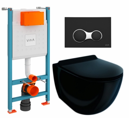 Комплект 3 в 1 инсталляция VitrA V-Fix Core + Унитаз подвесной Esbano Garcia ESUPGARCB + кнопка черная матовая