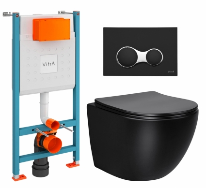 Комплект 3 в 1 инсталляция VitrA V-Fix Core + Унитаз Vincea Globo VT1-14SMB + кнопка черная матовая