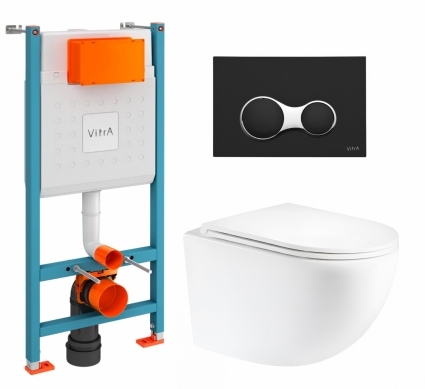 Комплект 3 в 1 инсталляция VitrA V-Fix Core + Унитаз подвесной Enio Unico Tornado EN2105073 + кнопка черная матовая
