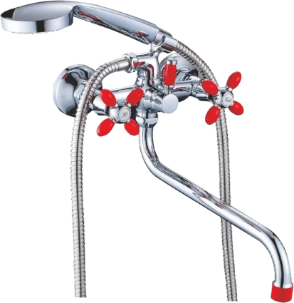 Смеситель для ванны с душем Cron CN127 CN22127-6 красный, двухвентильный, длина излива 35.3 см
