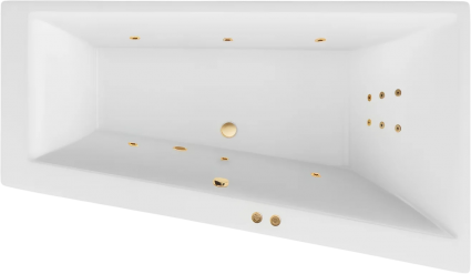 Акриловая ванна Excellent Sfera Slim Line R 170x100 см, угловая, с гидромассажем, с каркасом, со сливом-переливом, фурнитура золото, асимметричная, встраиваемая, объем 270 л.