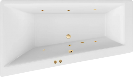 Акриловая ванна Excellent Sfera Slim Soft L 170x100 см, угловая, с гидромассажем, с каркасом, со сливом-переливом, фурнитура золото, асимметричная, встраиваемая, объем 270 л.